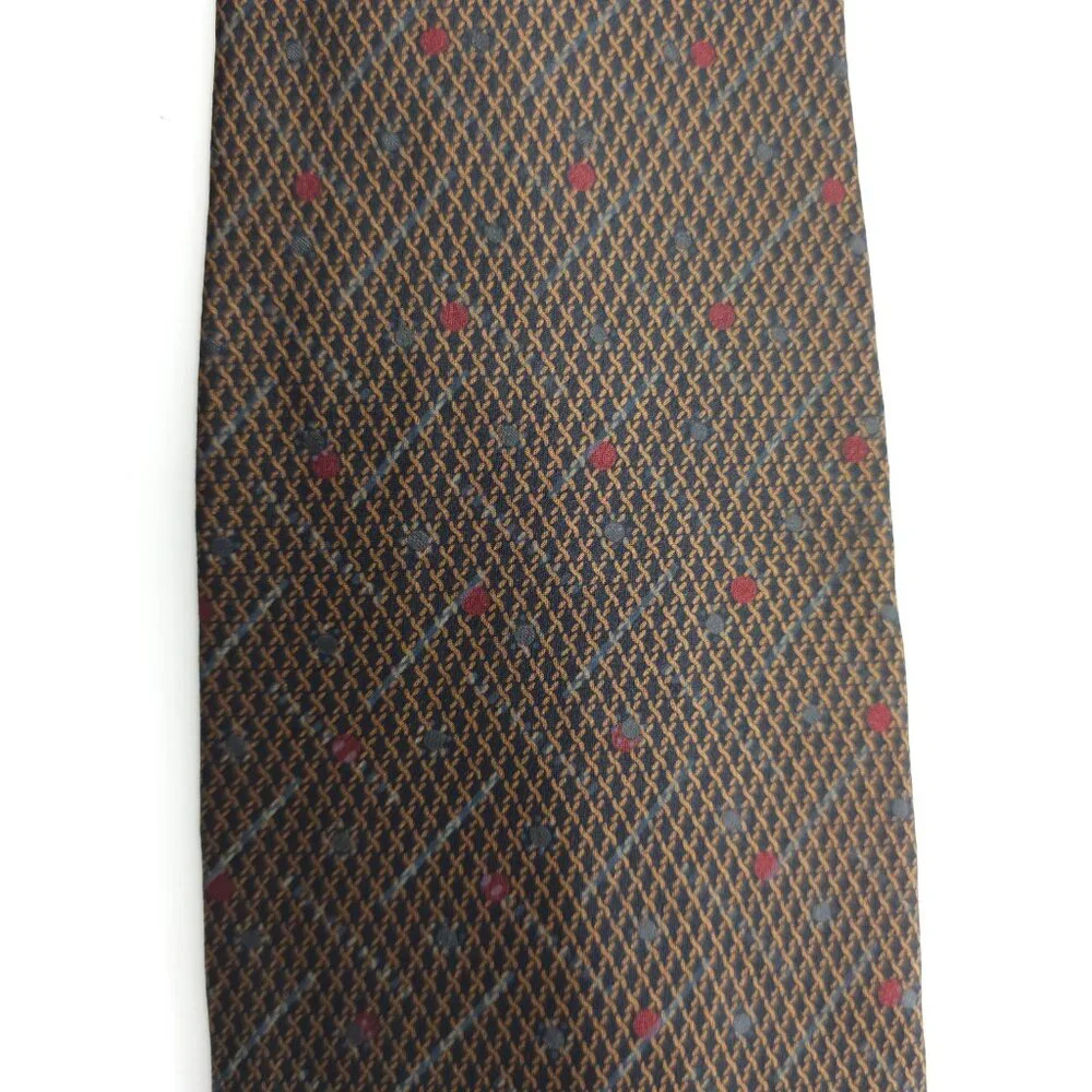 Manhattan Men Necktie 100% Silk Geometric Black Brown Red Size 57x4 - NWOT